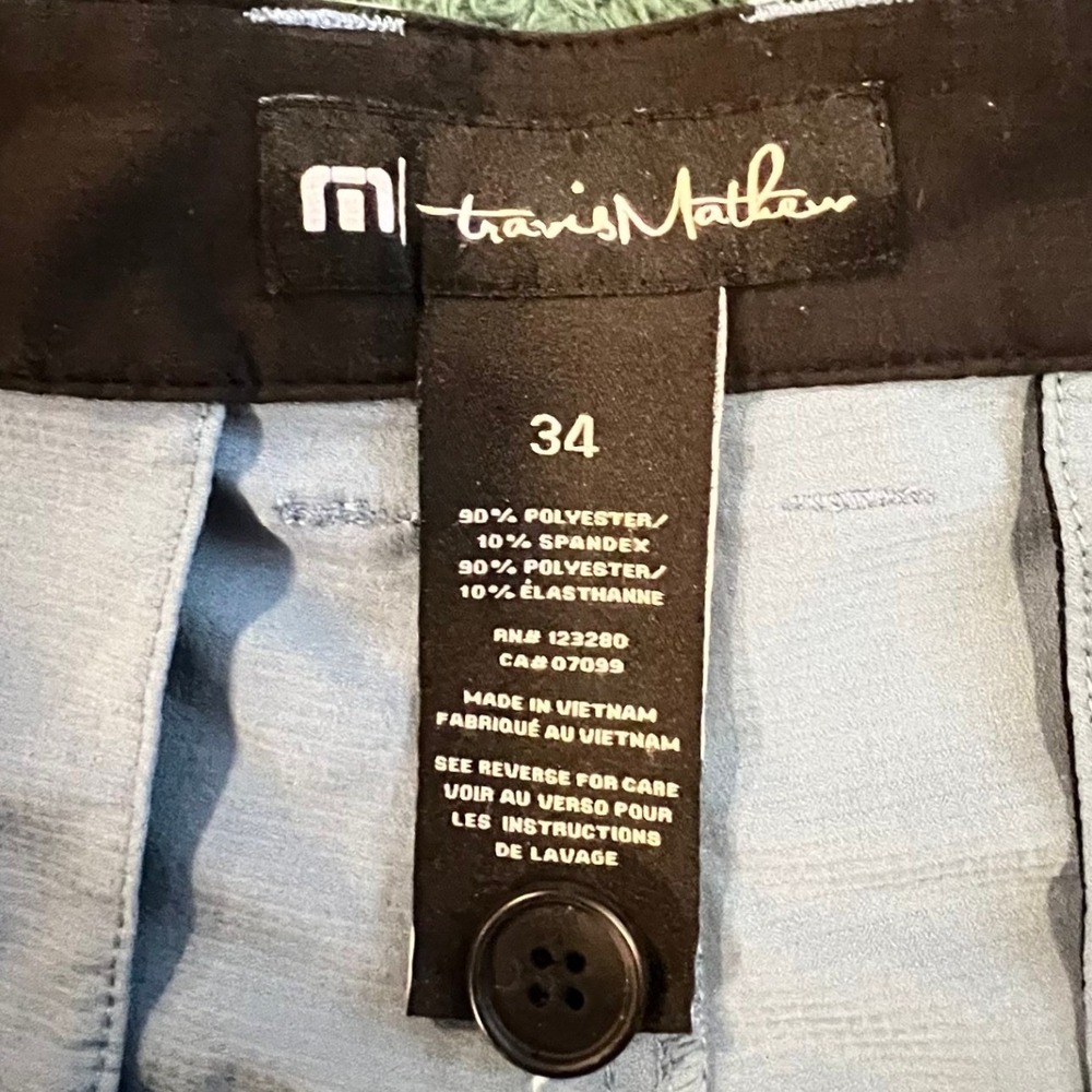 Mens TravisMathew 34 Excellent Light Blue Golf Shorts Solid Polyester Stretch - Picture 6 of 13